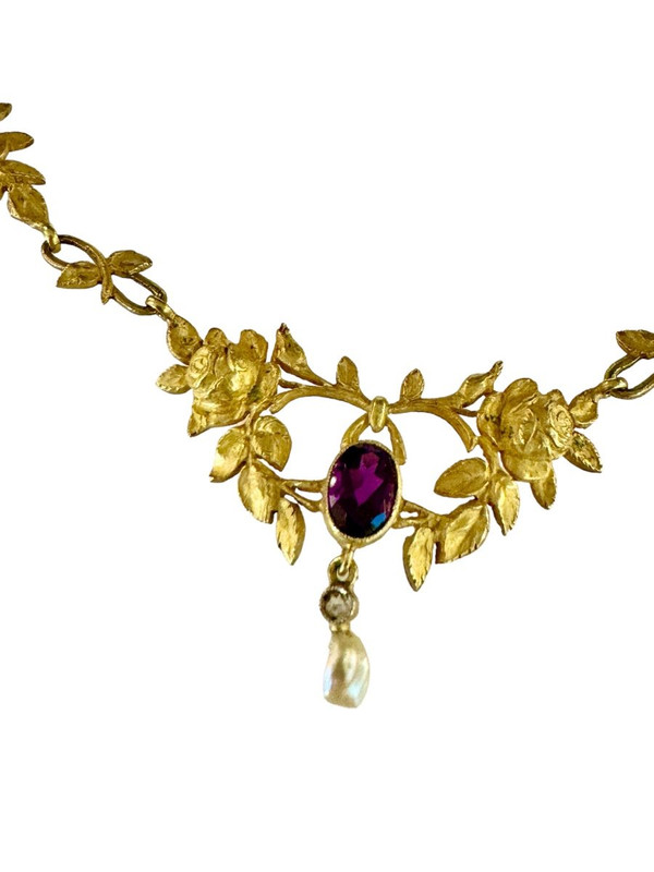 Collier Draperie Art Nouveau Orné d'Une Améthyste