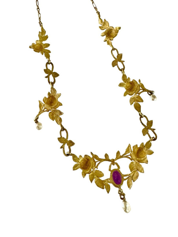 Collier Draperie Art Nouveau Orné d'Une Améthyste