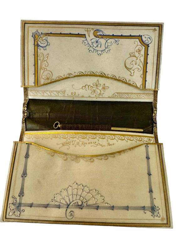 Custodia per notebook in pelle e pergamena stampata della Maison Maquet Rue De La Paix