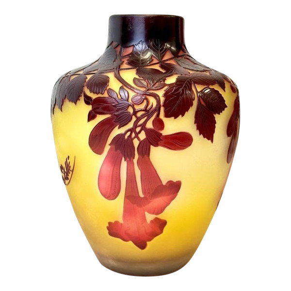 Emile Gallé Art Nouveau Vase “Red Bignones”