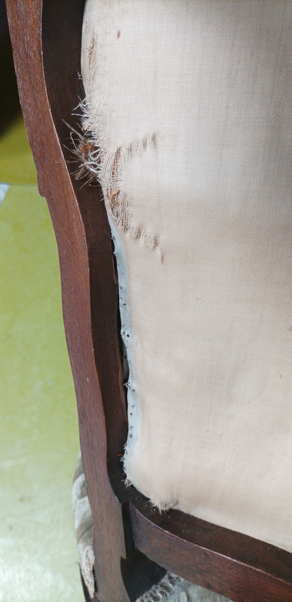 Salon ensemble banquette et fauteuils Rocaille en noyer