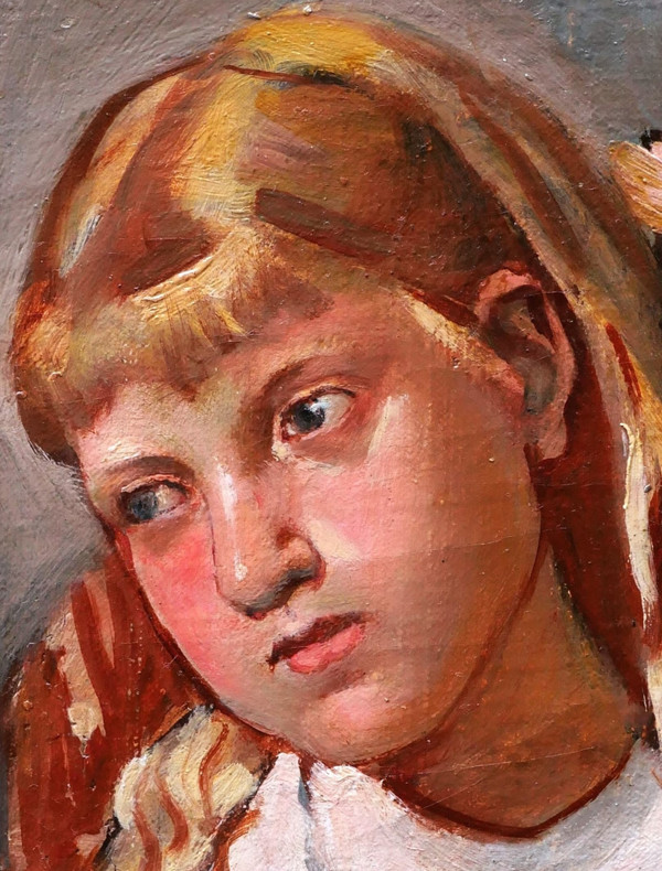 École FRANÇAISE circa 1930, Portrait de petite fille blonde