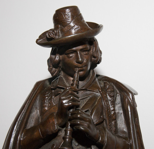   Bronze "the Flute Player" Signed Calmels 1822-1906