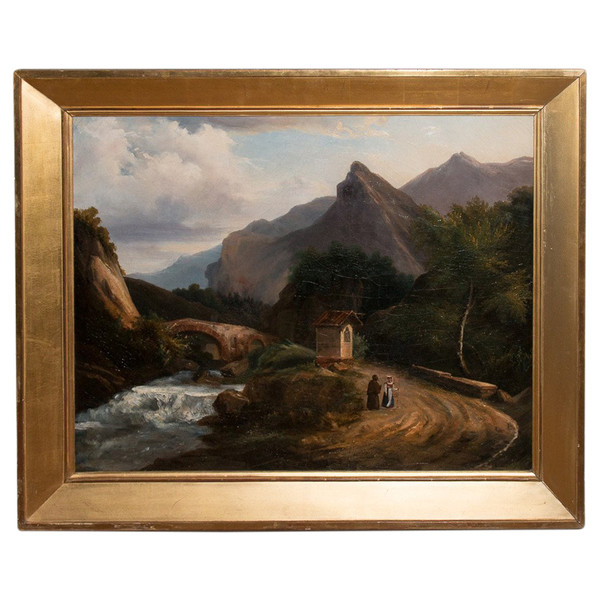 Mountain Landscape Painting, Italy 1820-1830