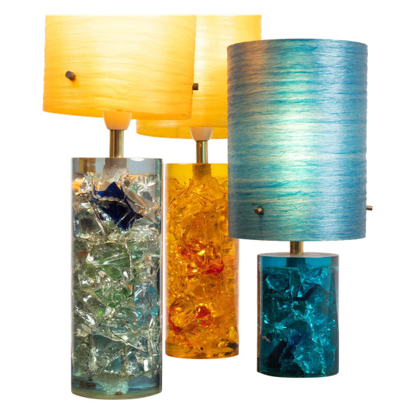 Fractal resin lamp set of 3, circa 1970