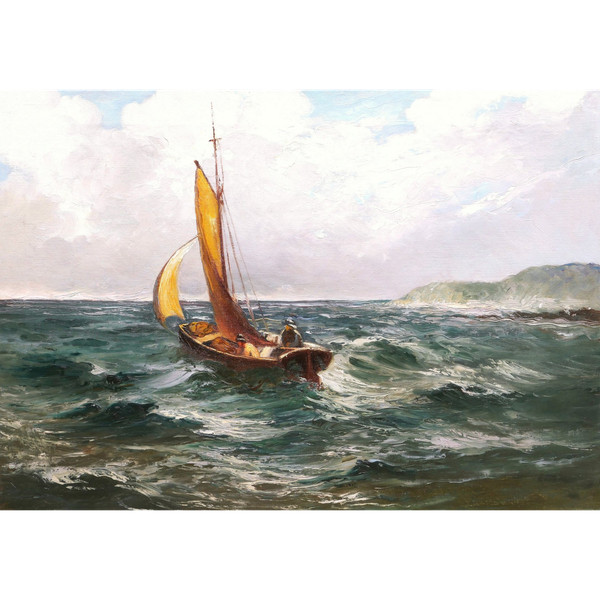 Attributed to Émile GODCHAUX, Boat and sailors at sea