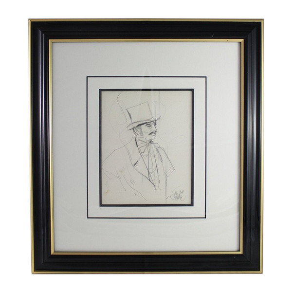 Drawing "Portrait of a man in a top hat" Jean-Baptiste Valadié (born in 1933)