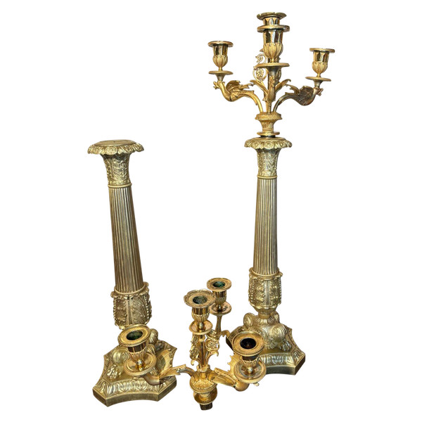 Large pair of candelabra (Flambeaux) in gilded bronze from the beginning of the 19th century.