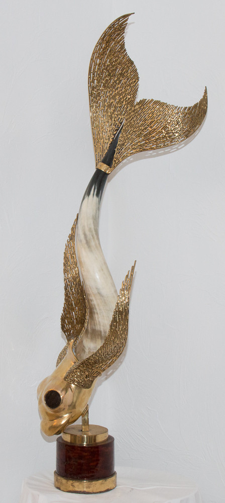 Scultura di pesce in bronzo Duval Brasseur del 1976