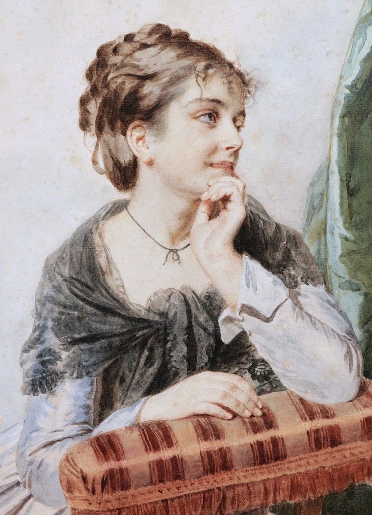 Henri Guillaume SCHLESINGER, Young woman seated admiring a painting