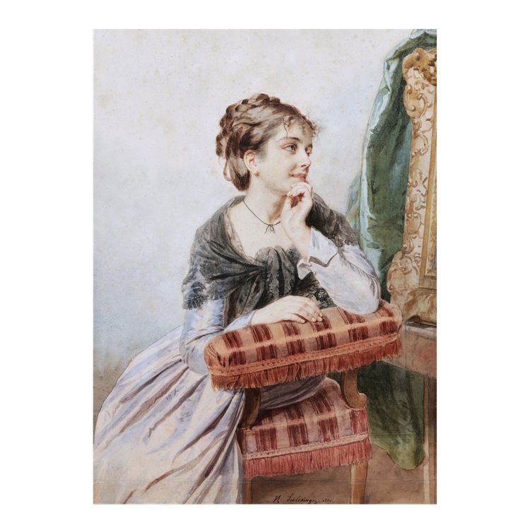 Henri Guillaume SCHLESINGER, Young woman seated admiring a painting