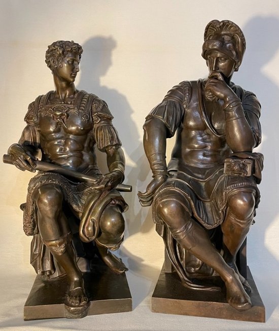 Laurent and Julien de Médicis. Pair of bronzes after Michelangelo