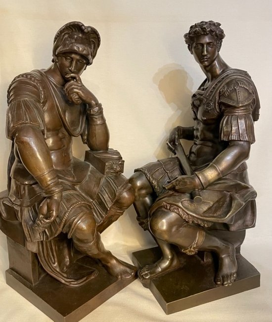 Laurent and Julien de Médicis. Pair of bronzes after Michelangelo