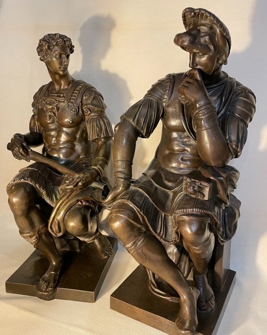 Laurent and Julien de Médicis. Pair of bronzes after Michelangelo