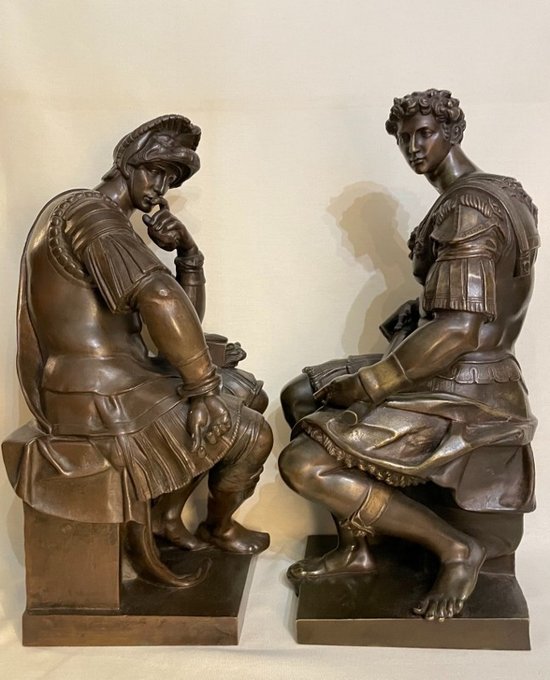 Laurent and Julien de Médicis. Pair of bronzes after Michelangelo