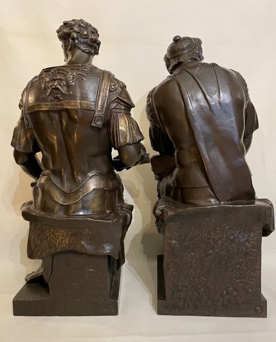 Laurent and Julien de Médicis. Pair of bronzes after Michelangelo