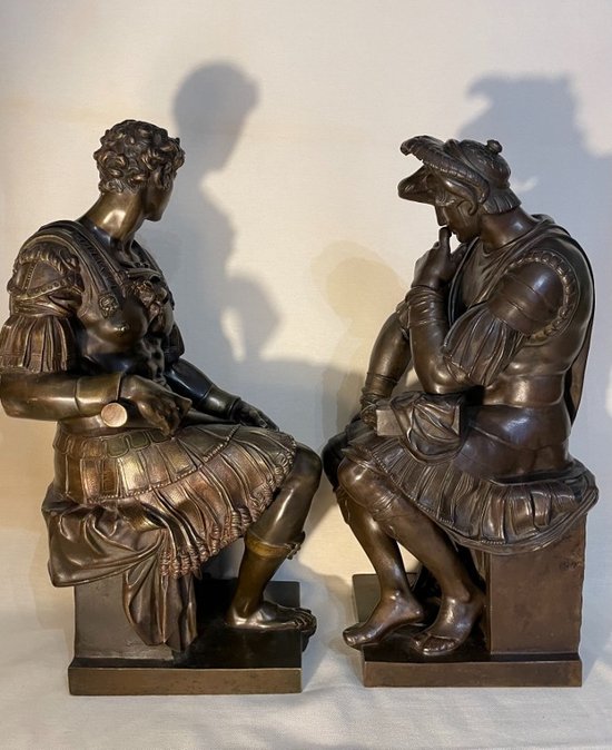 Laurent and Julien de Médicis. Pair of bronzes after Michelangelo