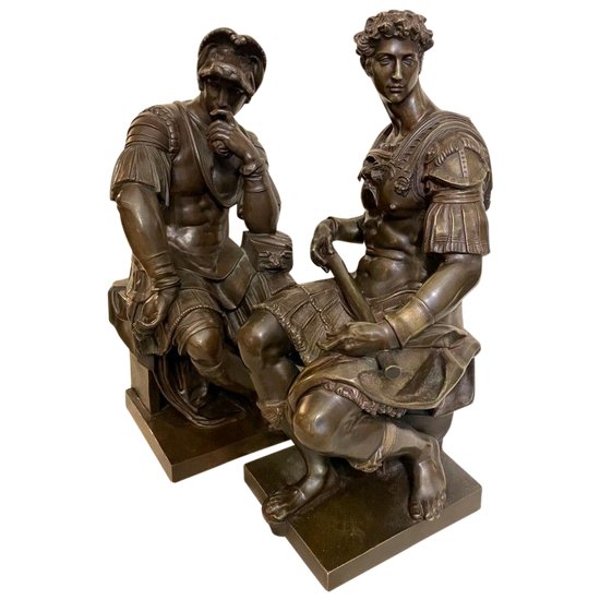 Laurent and Julien de Médicis. Pair of bronzes after Michelangelo