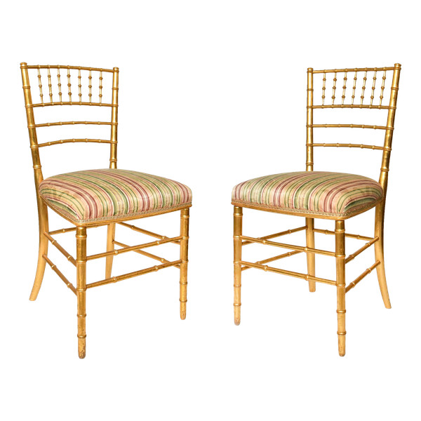 Pair of bamboo-style gilded wood chairs