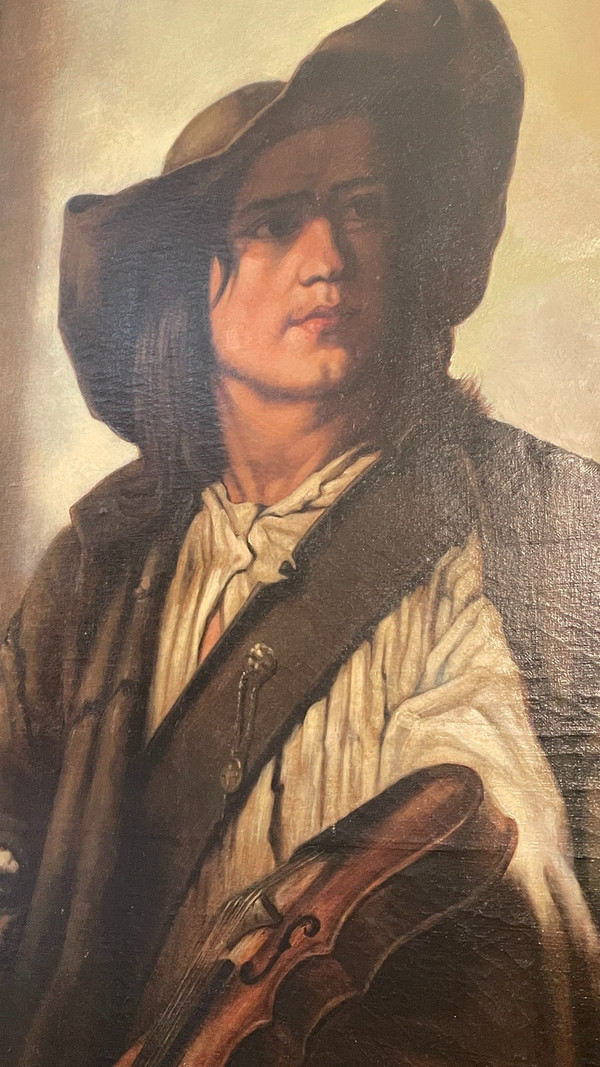 Huile sur toile « Le Violoniste », XIXe siècle