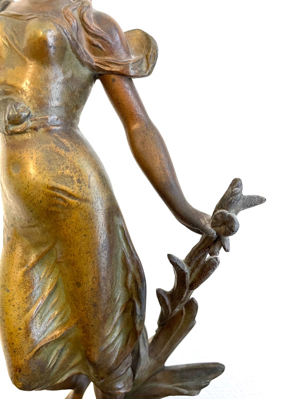 Pink marble clock with Art Nouveau woman statue by Emile GUILLEMIN 19th