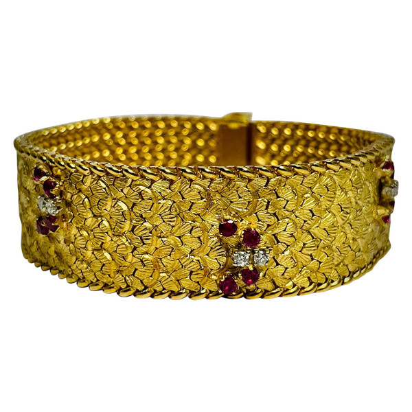 Gold Bracelet Flies Diamonds Ruby