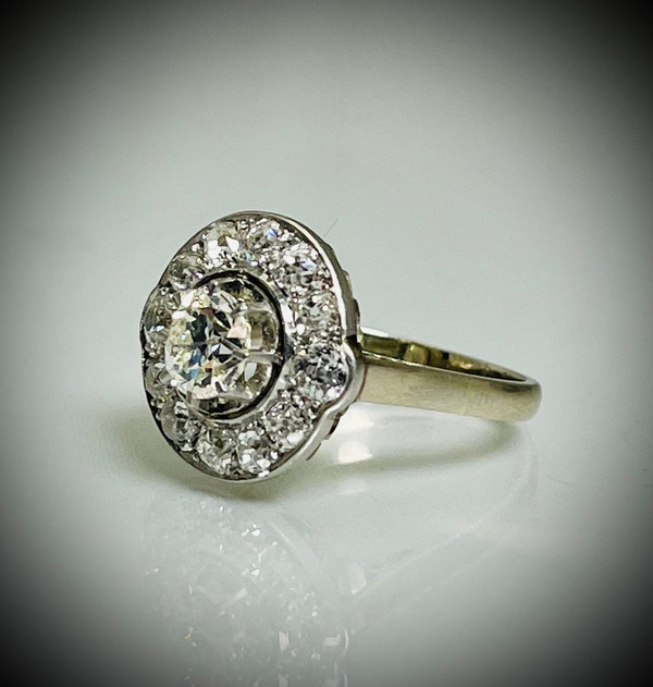 Art-Deco-Diamant-Marguerite-Ring
