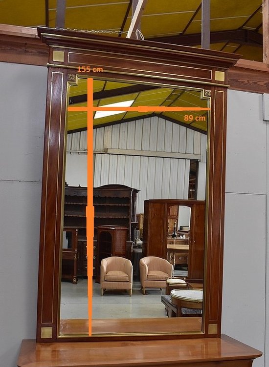 Large Mahogany Mirror, Louis XVI Style - Late 19th Century