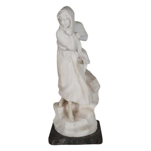 Alabaster Sculpture "la Frileuse" Signed A. Del Perugia (XIX-XX)