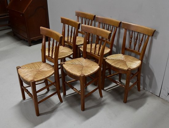 Suite of 6 Straw Chairs in Blond Cherry - 2nd half of the 19th century