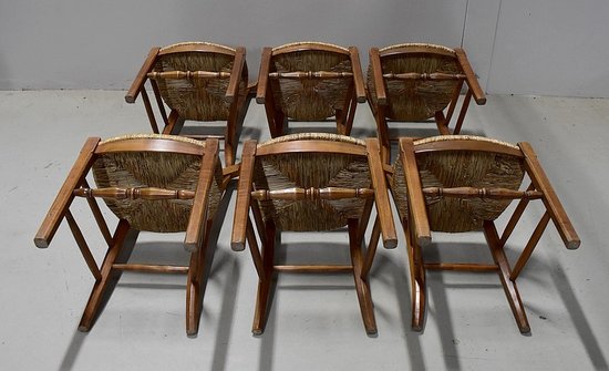 Suite of 6 Straw Chairs in Blond Cherry - 2nd half of the 19th century