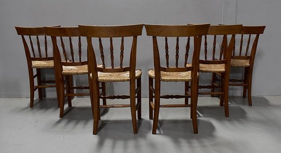 Suite of 6 Straw Chairs in Blond Cherry - 2nd half of the 19th century