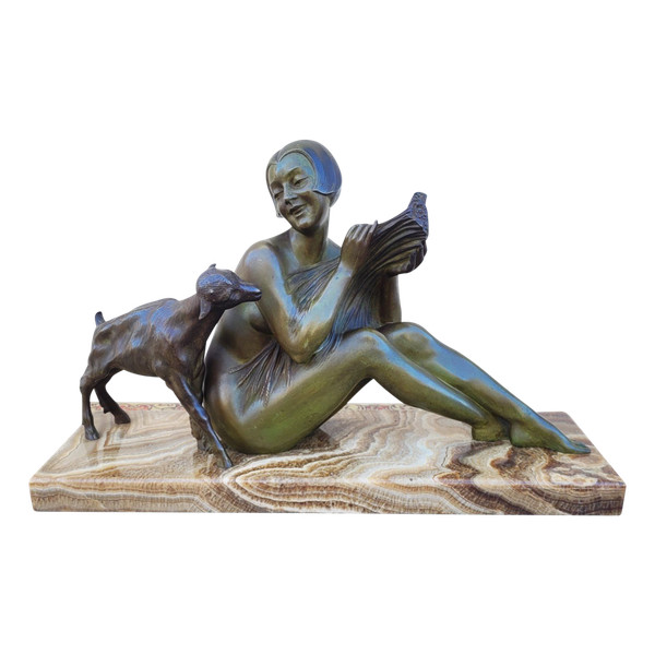 Godard, Woman and Lamb, Art Deco Bronze, 20th Century