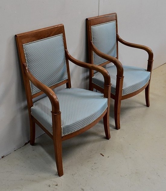 Pair of Solid Light Walnut Armchairs, Directoire Period - Late 18th Century - Early 19th Century