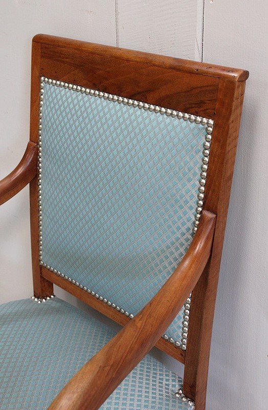 Pair of Solid Light Walnut Armchairs, Directoire Period - Late 18th Century - Early 19th Century