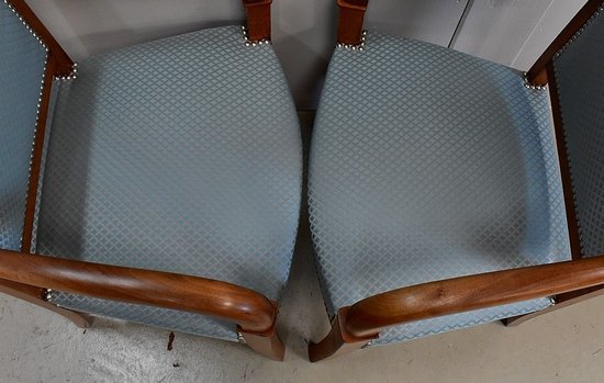 Pair of Solid Light Walnut Armchairs, Directoire Period - Late 18th Century - Early 19th Century