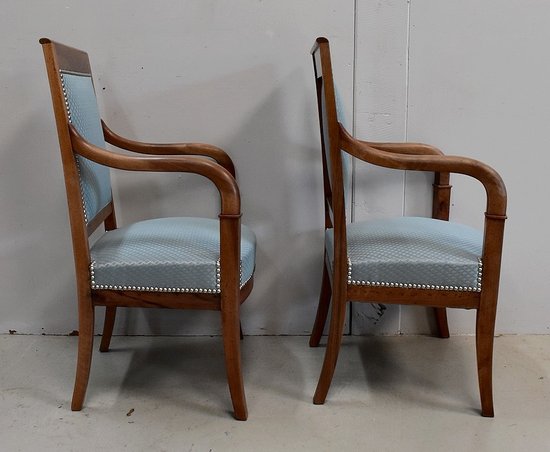 Pair of Solid Light Walnut Armchairs, Directoire Period - Late 18th Century - Early 19th Century