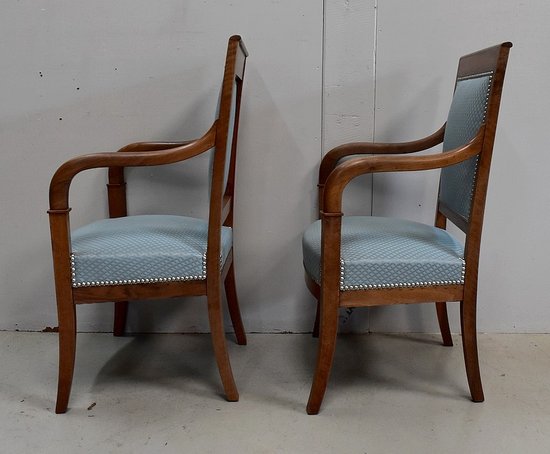 Pair of Solid Light Walnut Armchairs, Directoire Period - Late 18th Century - Early 19th Century
