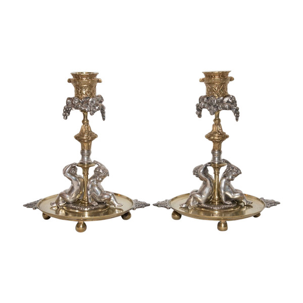 Pair Of Candlesticks Signed Henri Picard Late 19th Century