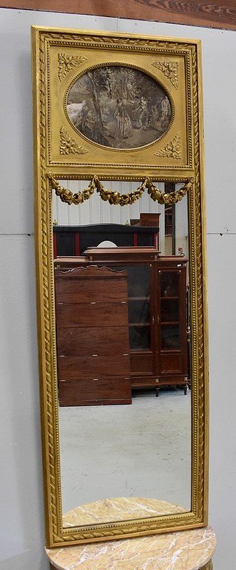  Set di Specchio Trumeau e Console Mezzaluna, in Legno Dorato - Fine XIX Secolo