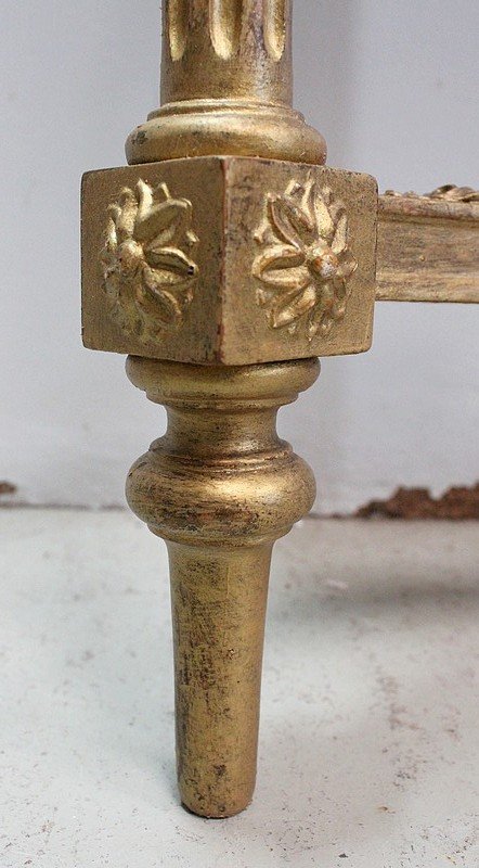  Set di Specchio Trumeau e Console Mezzaluna, in Legno Dorato - Fine XIX Secolo