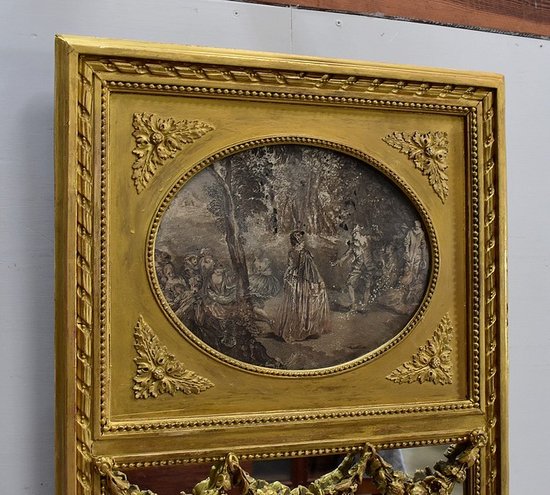  Set di Specchio Trumeau e Console Mezzaluna, in Legno Dorato - Fine XIX Secolo