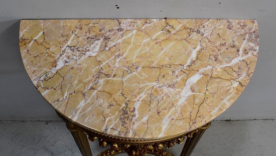  Set di Specchio Trumeau e Console Mezzaluna, in Legno Dorato - Fine XIX Secolo