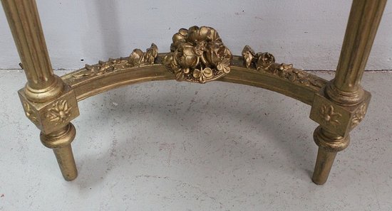  Set di Specchio Trumeau e Console Mezzaluna, in Legno Dorato - Fine XIX Secolo