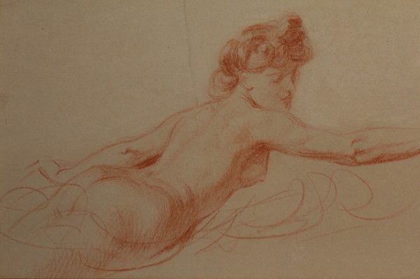 Red chalk drawing 'Étude de nue' Victor René Livache (1872-1944)