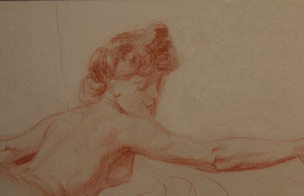 Red chalk drawing 'Étude de nue' Victor René Livache (1872-1944)