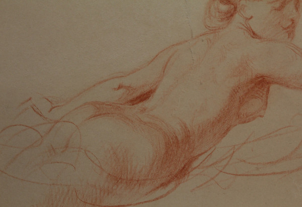Red chalk drawing 'Étude de nue' Victor René Livache (1872-1944)