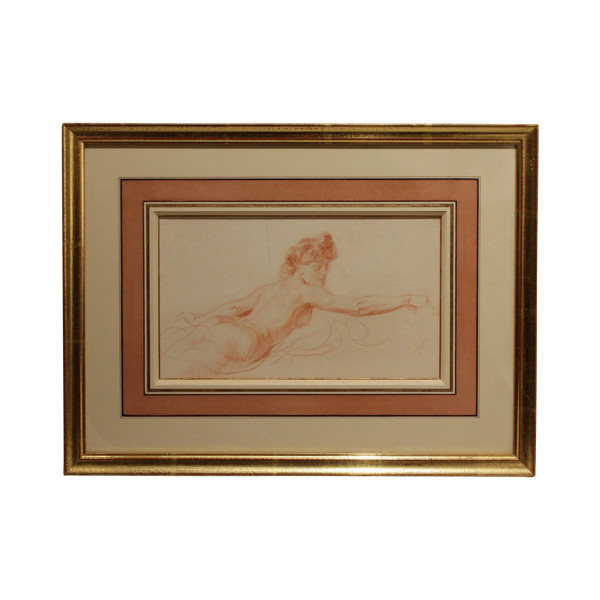 Dessin à la sanguine 'Étude de nue' Victor René Livache (1872-1944)