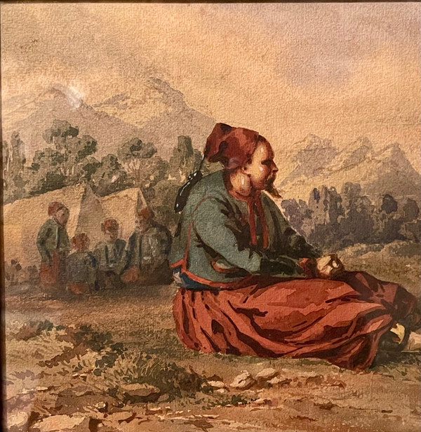 AQUARELLE ORIENTALISTE, ZOUAVE, fin XIXème début XXème.