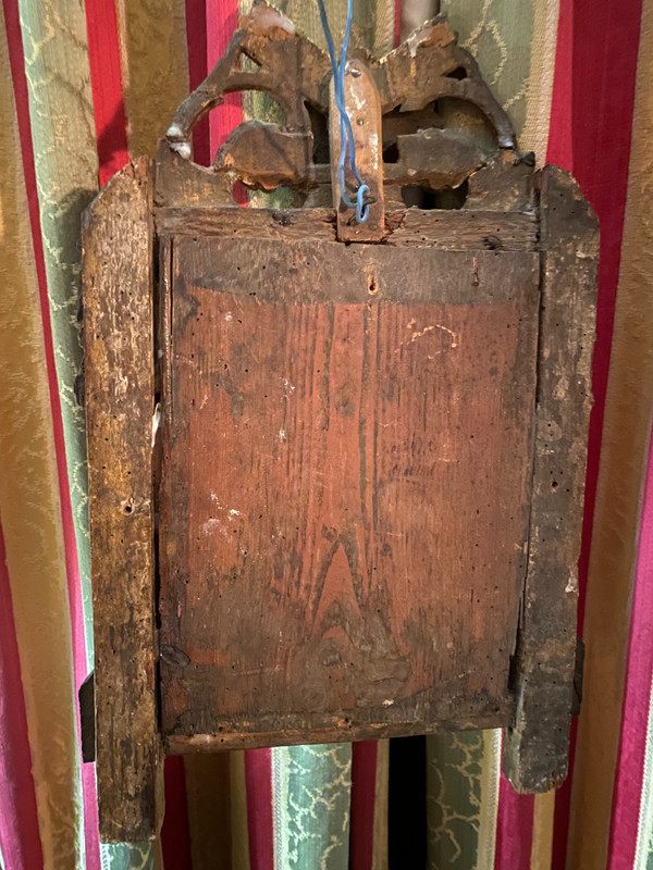 Incantevole specchio Luigi XVI in legno dorato con covone di grano e faretra , XVIII secolo